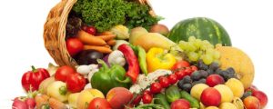 basket overflowing with fruits and vegetables